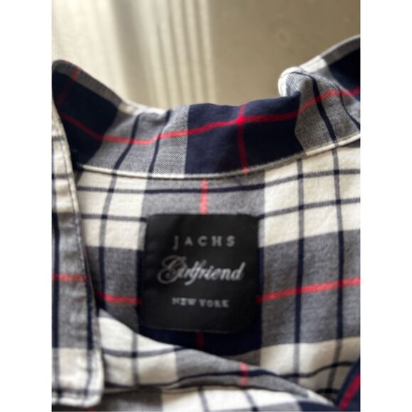 Jachs Girlfriend Plaid Shirt Short Sleeve Button Up Blue Red Women’s Size Medium - Picture 2 of 8